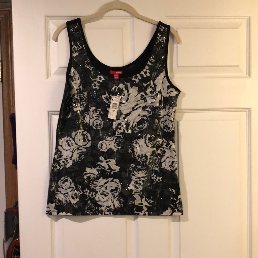 Sparkly Sequin Tank Top NWT Bongo Size XL Black Floral